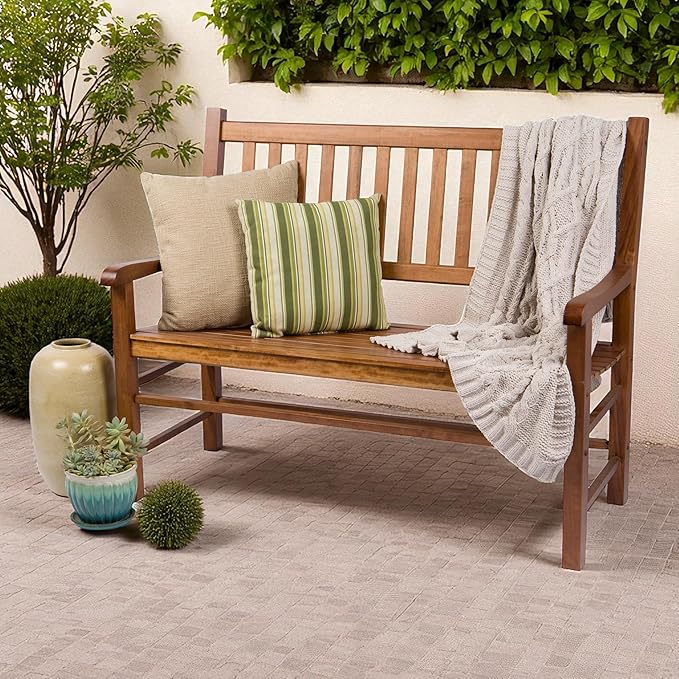 Shine Company Eden Outdoor Wood Garden Bench for Front Porch, Entryway, 24.5" D x 48" W x 38.75" H, Oak