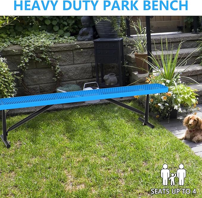 8FT Outdoor Bench, Metal Park Bench for Sitting Area Convert a Bench Heavy-Duty School Benches Commercial Rectangular Bench for Patio Porch Backyard Sports Church Locker Room Shopping Centers