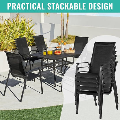 Yaheetech Set of 4 Patio Dining Chairs, Outdoor Stackable Patio Chairs with Backrest/Armrests, All Weather Chairs for Garden/Lawn/Porch/Backyard Pool, Black