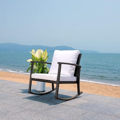 SAFAVIEH Outdoor Collection Daire Black/White Cushion Rocking Chair PAT7721A