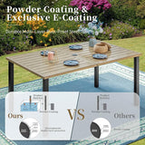 60" Patio Dining Table for 6, Teak Color Rectangle Patio Table with Umbrella Hole - Photo 5