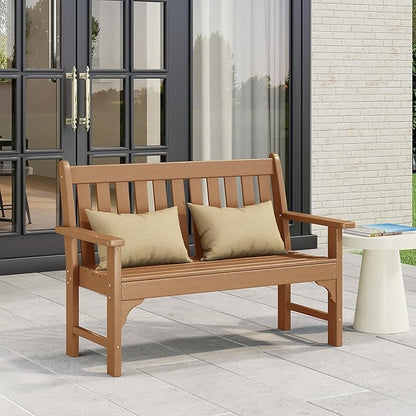 Costaelm Garden Bench, Farmhouse Park Front Porch for Entryway Bench Outdoor Seating Low Bench Patio Bench Outside/Indoor, Teak