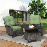 3 Pieces Outdoor Wicker Patio Furniture Set with Fire Pit Table, Patio Chair Set with Thickened Olefin Cushions - Photo 8