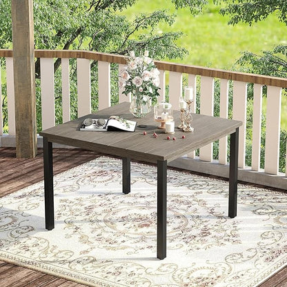 VICLLAX 40.2" Square Patio Dining Table for 4, Outdoor Table with Umbrella Hole, All Weather Metal Patio Table, Light Gray Tabletop