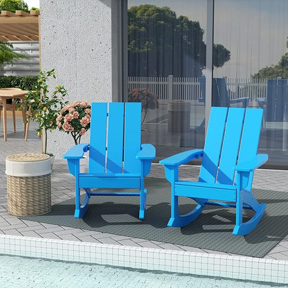 WestinTrends Ashore Adirondack Rocking Chairs Set of 4, All Weather Rocker Loungers, Modern Farmhousefor Outdoor Patio Porch Garden Backyard and Indoor, Pacific Blue