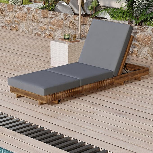 Christopher Knight Home Habers Acacia Acacia Wood Chaise Lounge with Triple Folds Cushion, Outdoor Sun Lounger with Adjustable Backrest, 77'' Patio Recliner Chair for Poolside Backyard, Teak+Dark Gray