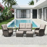 6 Piece Outdoor Wicker Patio Furniture Set, Outdoor Swivel Rocker Patio Chairs Set with Thickened Olefin Cushions - Photo 9