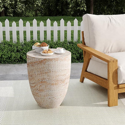 Christopher Knight Home Jaym 17.5" H Indoor Outdoor Accent Side Table, Patio Decorative End Table, Tapered Cylinder Lightweight Concrete Garden Stool for Patio Balcony & Garden Decor, Travertine