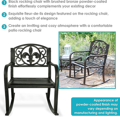 Sunnydaze Outdoor Rocking Chair for Lounging – Durable Metal Patio Chair with Cast Iron & Steel Frame – Ideal for Backyard, Lawn, or Garden – 275lb Capacity