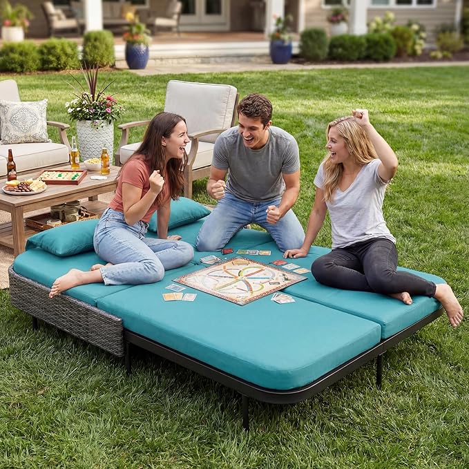 NICESOUL Double Chaise Lounge Outdoor, 51.2" Wide 2-Person Daybed with Independent Recline - Photo 4