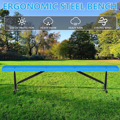 8 Feet Outdoor Steel Bench, Blue Heavy Duty Metal Park Bench for Outside, Weatherproof Dock Bench, 96" L Commercial Benches Mesh Bench for Shopping Mall, Store, Lawn, Park, Patio, Deck, Garden