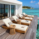 espidoo Acacia Wood Outdoor Chaise Lounge: 300lb Capacity & 3-Position Adjustable - Beige Water-Repellent Cushion & - Photo 8