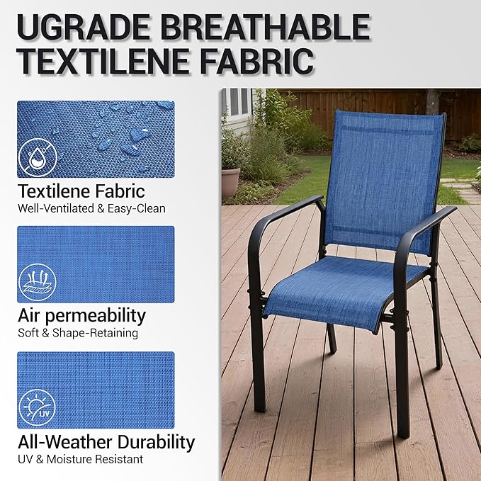 Patio Chairs Set of 8, Outdoor Dining Chairs High Back, All-Weather Padded Textilene Chair for Lawn Porch Garden - Photo 6