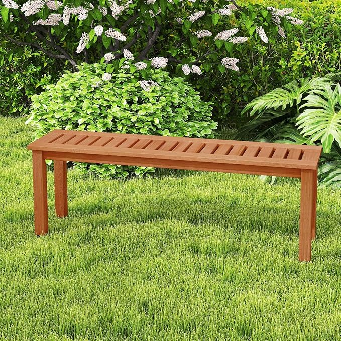 Giantex 47" Outdoor Bench with Slatted Seat, 705Lbs Capacity, Solid Wood Frame, Teak Oil Finish, Backless Garden Bench for Patio Dining, Yard, Porch, Entryway, Park, 2-Person Outside Seat Chair (2)