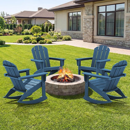 SERWALL Outdoor Adirondack Rocking Chairs Set of 4, All-Weather HDPE Rocker Chair for Front Porch, Patio, Lawn, Deck, Navy