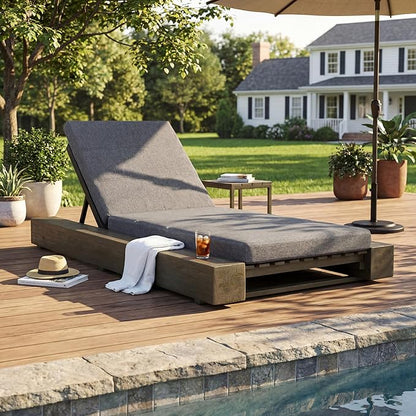 Christopher Knight Home Tory Acacia Wood Chaise Lounge Chair Outdoor, Poolside Sun Lounger Recliner, Patio Outdoor Chaise Lounge with Cushions, Adjustable Backrest Single Lounge Sofa, Grey