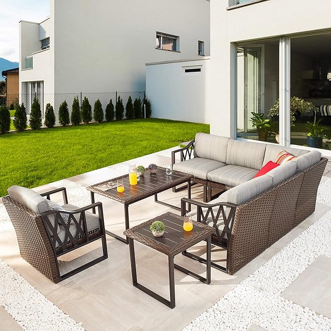 PatioFestival Wicker Patio Coffee Table Side Patio Bistro Table Metal Rattan Furniture with All Weather Steel Frame