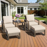 5 Pieces Metal Wicker Patio Furniture Set - 2 Swivel Rocker Chairs and 2 Ottomans, 1 Side Table - Photo 9