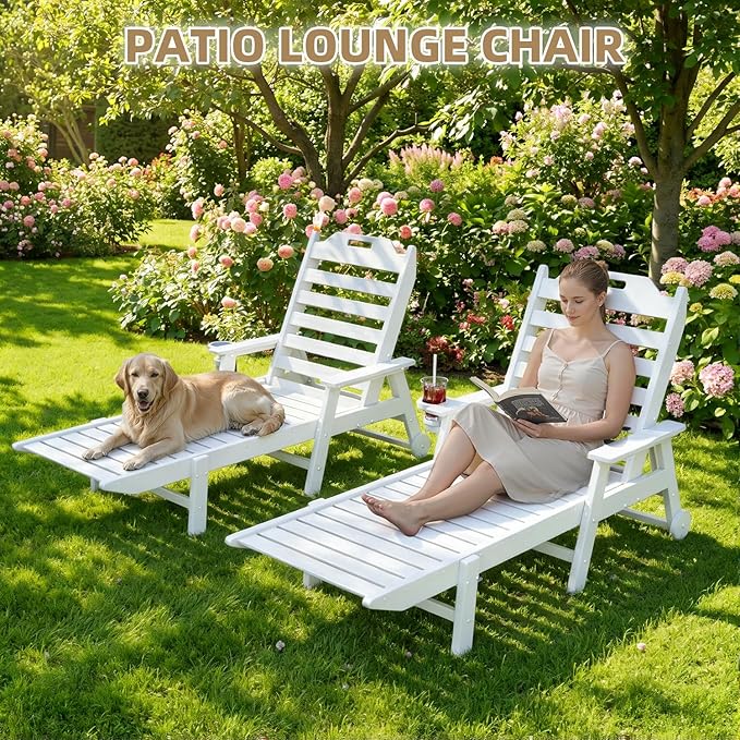 Mdeam 6-Position Lounge Chair Outdoor, 22" W Oversized Sun Tanning Chair, 500LBS Capacity - Photo 9