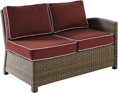 Crosley Furniture Bradenton Outdoor Sectional Right Side Loveseat, 2-Person Wicker Patio Couch for Deck, Brown with Sangria Cushions
