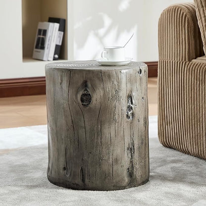 Christopher Knight Home Pawn 17" H MGO Outdoor Side Table with Tree-Stump Design, Patio Decorative Wood-Like Texture End Table, Round Top Lightweight Concrete Garden Stool, No Assembly, Gray