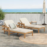 Christopher Knight Home Kayas Acacia Wood Chaise Lounge with Adjustable Backrest, 77.5" Outdoor Sun Lounger with Cushion - Photo 1