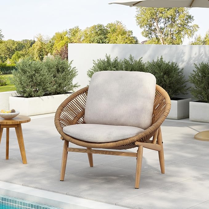 Merax Outdoor Wicker Papasan Chair, Rattan Patio Papasan Egg Lounge Chair with Cozy Cushion - Photo 1