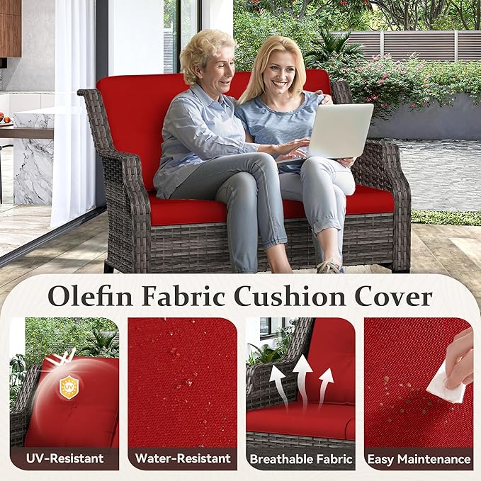 Outdoor Patio Loveseat, All-Weather 2-Seater Wicker Loveseat with Cushions, Outdoor Patio Love Seat Sofa for Garden - Photo 3