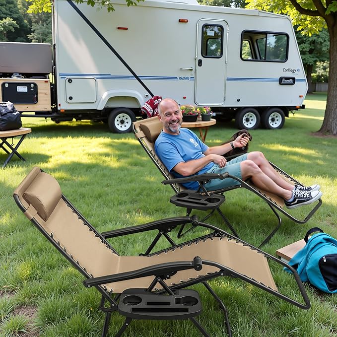 Greesum Zero Gravity Chairs Set of 2 Adjustable Steel Mesh Recliners Beach Deck Lawn Camping Patio Foldable Lounge - Photo 6