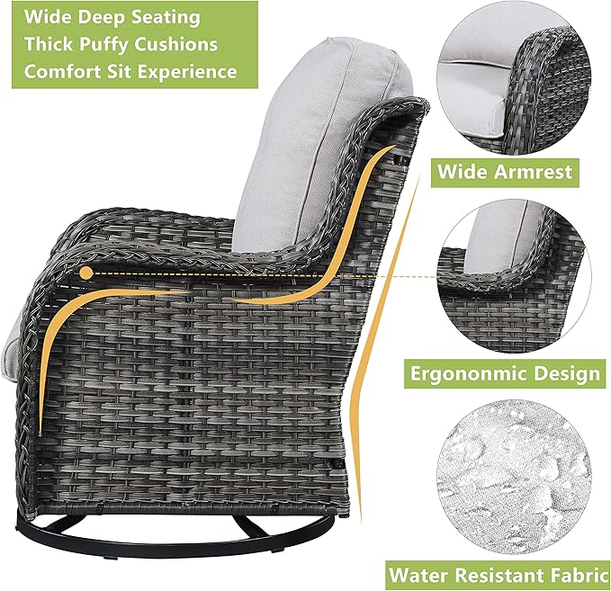 Rilyson Wicker Rocking Chair Swivel Chairs - 3 PC Rocker Patio Furniture Set Rattan Rocking Bistro Sets with Glass Top - Photo 4