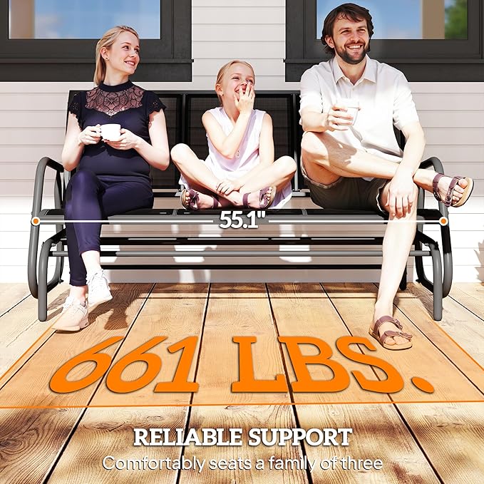 Outsunny 3-Person Patio Glider Bench, Outdoor Porch Glider Swing with 3 Seats, Breathable Mesh Fabric, Metal Frame - Photo 7