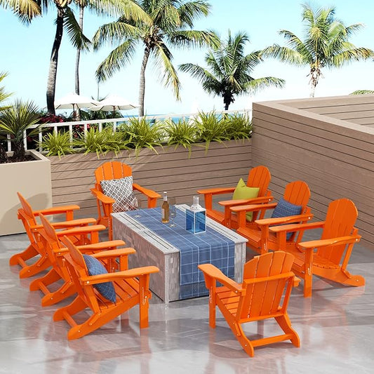 WO WESTIN OUTDOOR HDPE Laguna Outdoor Folding Poly Adirondack Chair (Set of 8),Orange