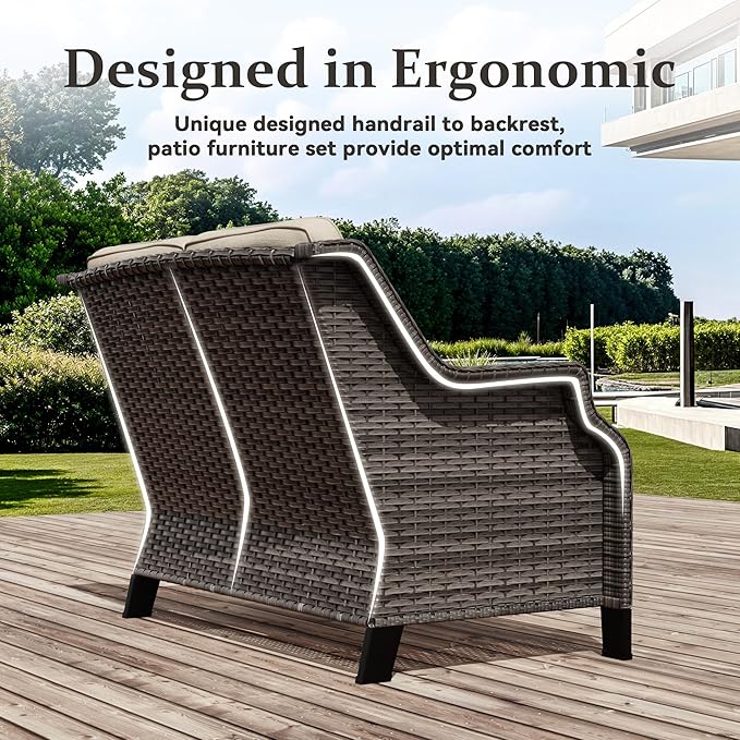 Outdoor Patio Loveseat, All-Weather 2-Seater Wicker Loveseat with Cushions, Outdoor Patio Love Seat Sofa for Garden - Photo 4