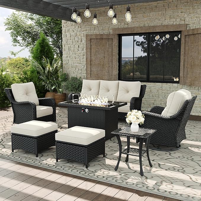 7 Piece Patio Furniture Set with Fire Pit Table - Photo 1