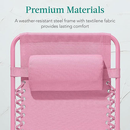 Best Choice Products Adjustable Zero Gravity Chair, Monochromatic Color Folding Patio Recliner w/Side Tray, Headrest - Carnation