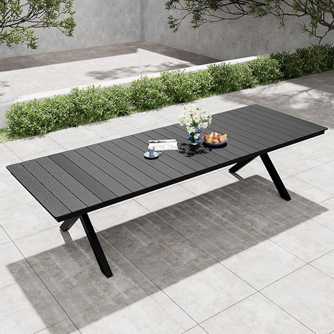 Pellebant 118" Outdoor Dining Table for 8-12, 10ft Aluminum Patio Table with Umbrella Hole - Photo 1