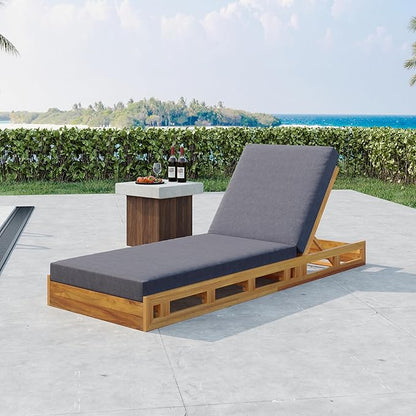 GDFStudio Outdoor Lounge Chaise Set with 4" Water-Resistant Cushions,4-Position Adjustable Backrest Recliner,Acacia Wood Lounger Chair for Patio,Garden,Poolside,Balcony,Deck,79" A Dark Gray,Teak