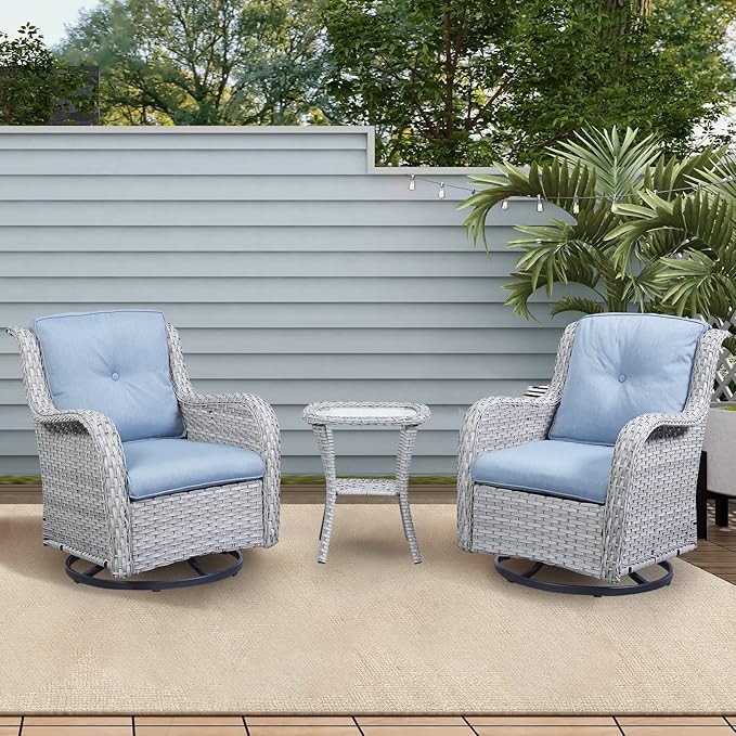 Rilyson Patio Chairs Rocking Swivel Chiar - 3 Piece Outdoor Wicker Patio Bistro Set Rattan Rocker Glider Chairs with - Photo 8