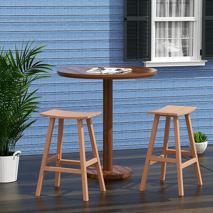Costaelm All-Weather Bar Stools Set of 2, 29" Height Outdoor Bar Stools, Adirondack Poly Patio Bar Stool for Patio, Deck, Kitchen Counter and Garden, Teak