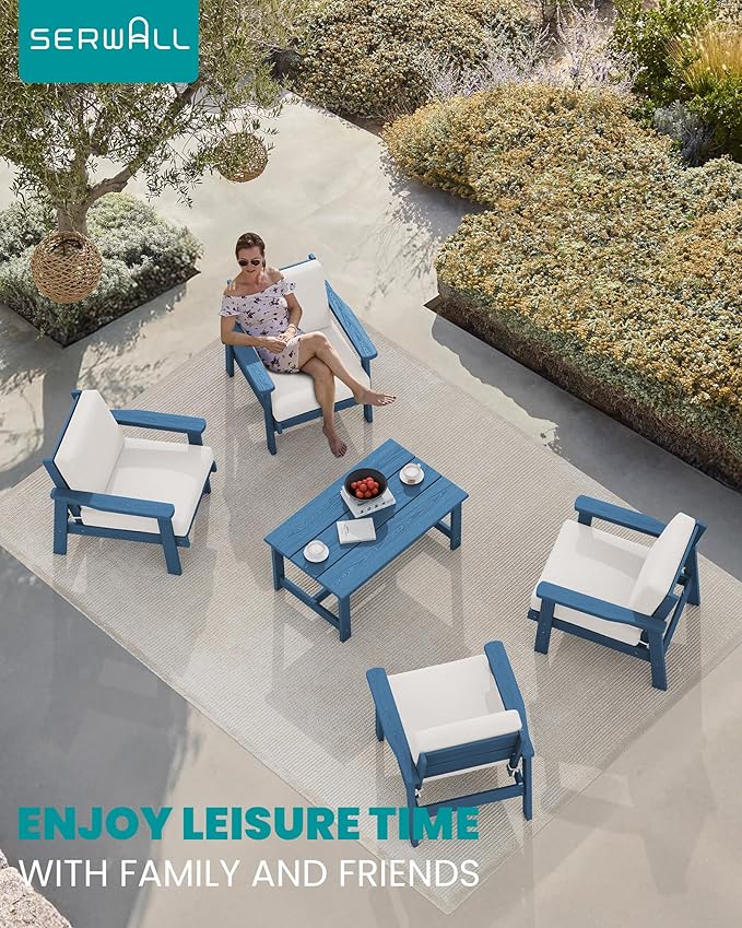 SERWALL Outdoor Patio Furniture Set, 5 Piece HDPE Patio Conversation Sets - Photo 9