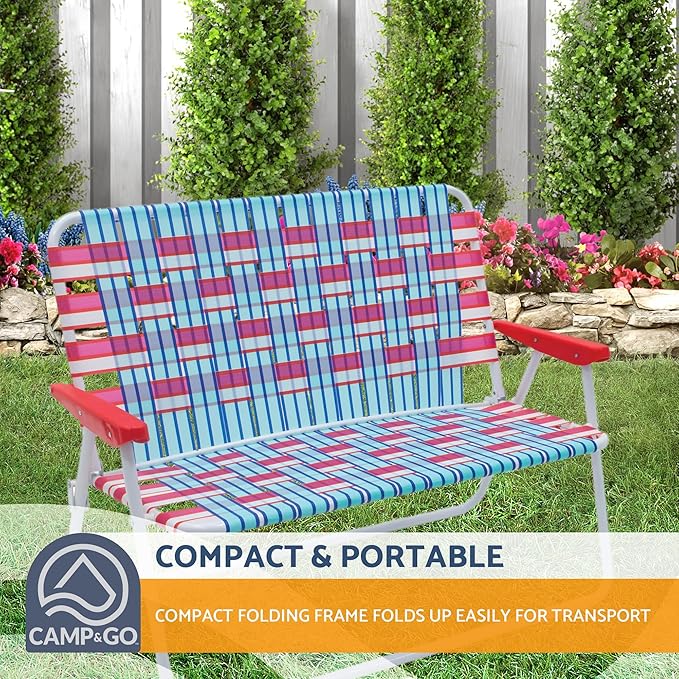Camp & GO 16.5" High Seat Outdoor Double Wide Loveseat Web Folding Chair, Blue/Red - Photo 5