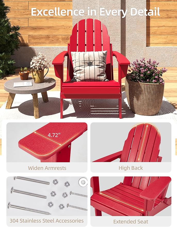 Folding Adirondack Chair - Durable HDPE Poly Lumber All-Weather Resistant - Photo 6