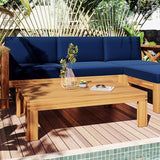 Outdoor Backyard Patio Wood 5-Piece Sectional Sofa Seating Group Set with Cushions, Natural Finish+ Blue Cushions - Photo 3