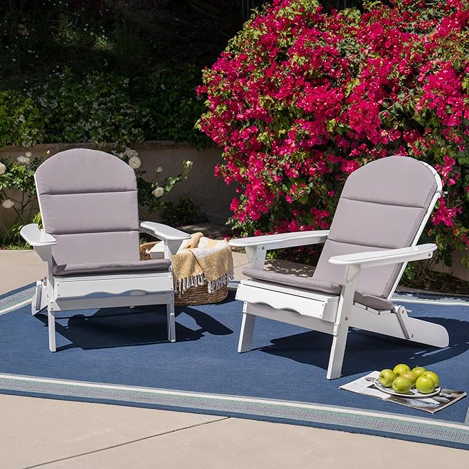 Christopher Knight Home Amenda Outdoor Acacia Wood Folding Adirondack Chairs with Cushions (Set of 2), Gray, White + Grey