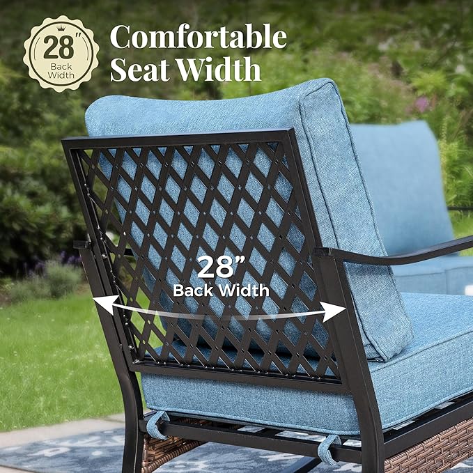 Outdoor Patio Leg Sofa Chairs Set of 2 Steel Frame Porch Furniture with Deep Seating and 5.75" Cushions for Lawn Backyard Deck, Navy Blue