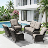 5 Piece Outdoor Wicker Patio Furniture Set, Patio Chairs Set with Thickened Olefin Cushions, High Back and Deep Seating - Photo 9