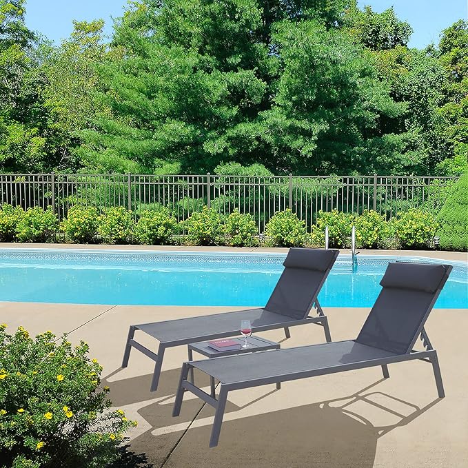Domi 3 Pieces Adjustable Chaise Lounge Set Outdoor Patio Lounge Chair All Weather Five-Position Recliner Chair Set - Photo 1
