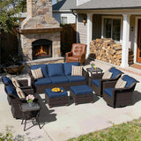 9 Pieces Patio Conversation Furniture Set - 1 Sofa, 2 Ottomans, 4 Swivel Chairs, 2 Side Tables - Photo 7