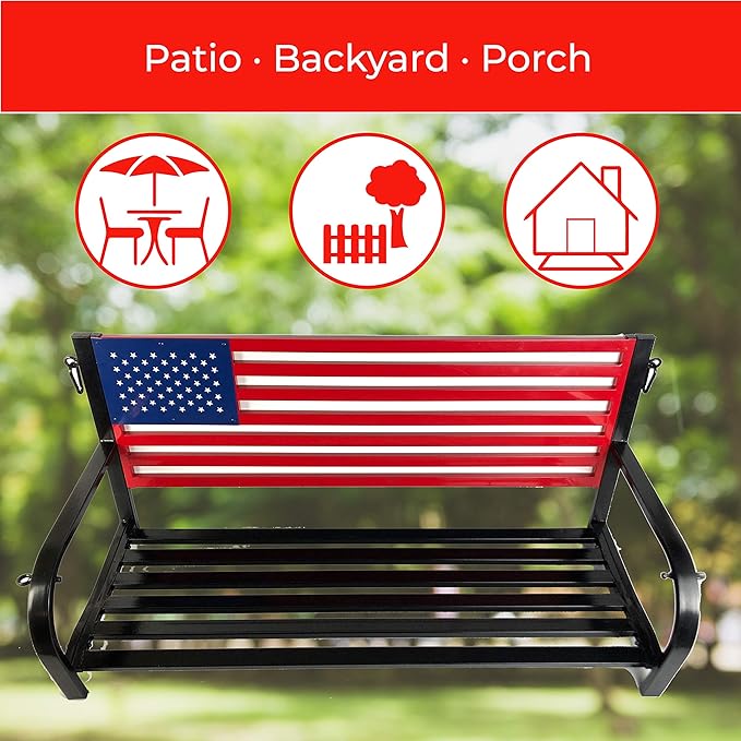 Backyard Expressions Patio · Home · Garden 908353-NM Outdoor Porch Metal American Flag Patio Swing-Red - Photo 5