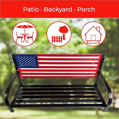 Backyard Expressions Patio · Home · Garden 908353-NM Outdoor Porch Metal American Flag Patio Swing-Red, White and Blue-Backyard Expressions